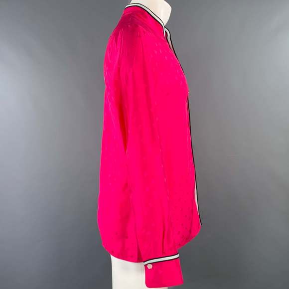 MARNI Pink Fuchsia Monogram Viscose Nehru Collar Long Sleeve Shirt - Picture 2 of 7